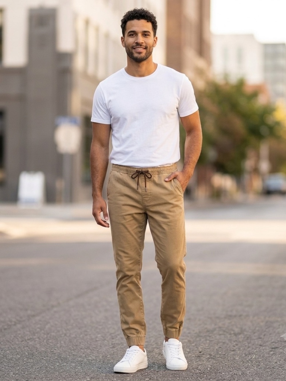 Hollister Men's Drawstring Chino Skinny Joggers - Tan size Large